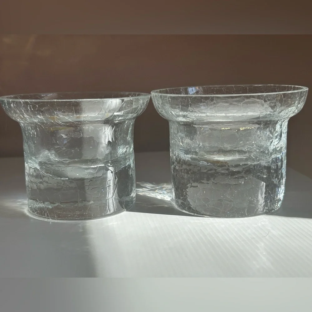 Set of two Krosno Poland Crackle candle/votive holders. Crate & Barrel